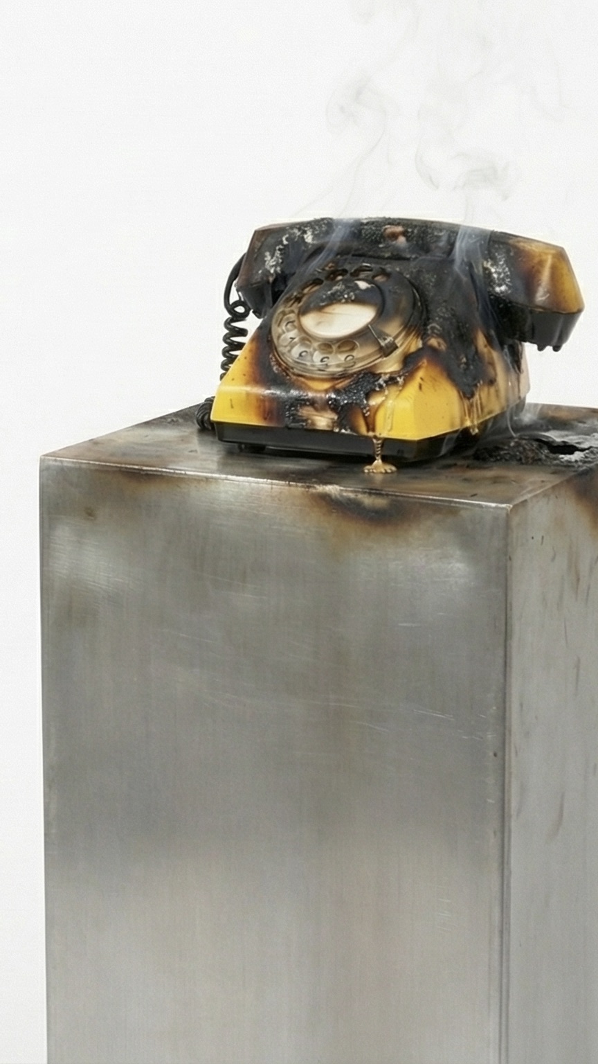 Burning phone on metal stand